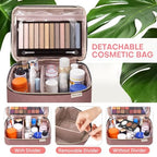 HXLGMD Large Makeup Bag with Mirror Double Layer Travel Make Up Organizer Case, Large Capacity Coemetic Bag with Brush Slot Divider - color: Rosewood