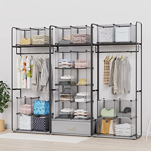 HOMIDEC Closet Organizers and Storage, 16 Cube Storage Organizer, Portable Closet Organizer Cubes Shelves for Clothes, Bedroom, Wardrobe, Kids Room, Bathroom, Grey - color: Grey, size: X-Large