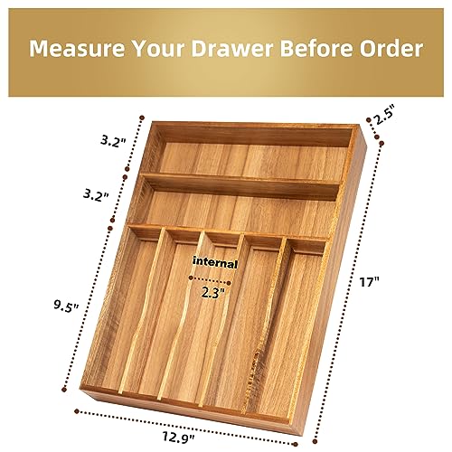Besilord Silverware Organizer Kitchen Drawer Organizer Utensil Organizer Acacia Silverware Holder Cutlery Organizer in Drawer Flatware Organizer Tray(7 slots, Acacia - color: Acacia, size: 7 Slots