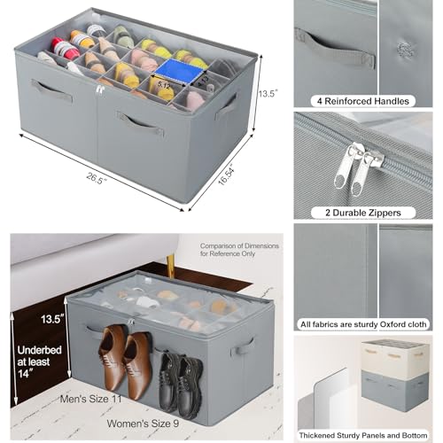TOPIA HOME Shoe Organizer for Closet, Foldable Shoe Box with Adjustable Dividers and Clear Cover, Space Saving Shoe Storage Organizer Cabinet with Reinforced Handles, Fits 20 Pairs, Gray, TP10G - color: Gray, size: Extra Large(26.5''L x 16.54''W x 13.5''H