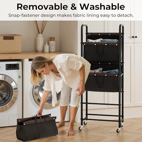 GRANNY SAYS 3 Tier Laundry Sorter, Laundry Basket with Wheels, Laundry Room Organization and Storage, 3 Section Rolling Laundry Cart for Dorm, Bathroom, Bedroom, Closet, Black - color: Black