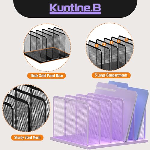 Kuntine.B Desk File Organizer Upright Mesh Desktop Organizer File Sorter Office Organization File Holder for Home, Office & Classroom (Purple, 1 Pack 5-Section) - color: Purple, size: 1 Pack 5-Section