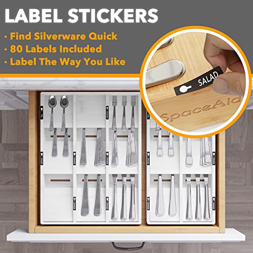SpaceAid Bamboo Silverware Drawer Organizer with Labels, Kitchen Utensil Tray Holder Organizer for Flatware, Cutlery, Spoon and Knives Drawer Storage Organization (White, 6 Slots) - color: White