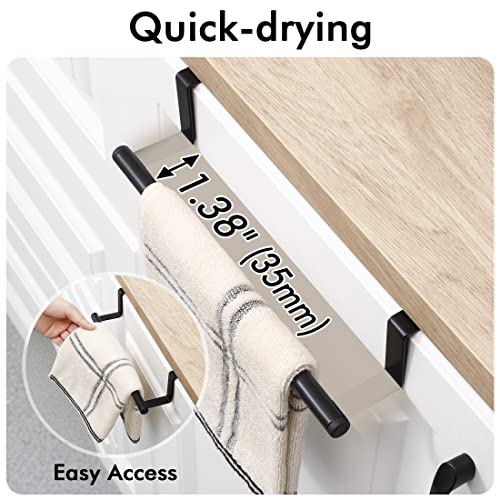 KES Over The Cabinet Door Towel Bar with Hooks, Kitchen Towel Holder with Hooks for Hanging Utensils, Over The Cabinet Door Organizer with Hook 2 Pack, Matte Black, Metal, KUR527-BK-P2