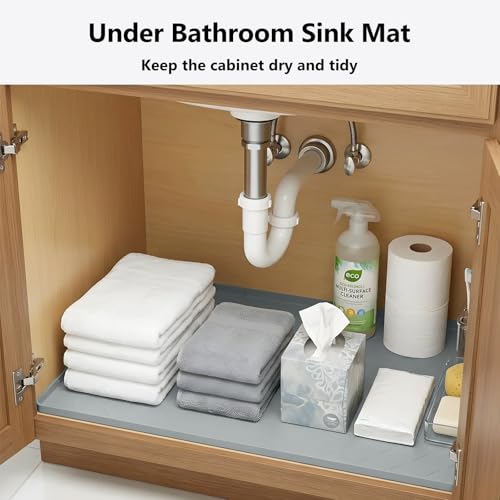 Mateeylife Under Sink Mats for Kitchen Waterproof 34"X22", Undersink Protectors，Silicone Mat Cabinet Liner, Under Sink Organizer for Bathroom and Kitchen，Boot Tray Pet Food Mat, Light Grey - color: Light Grey, size: 22''W x 34''L