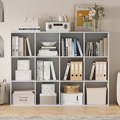 VDNEND Wooden Cube Storage Organizer with Closed Back Panel, 11in Cube Shelf Opening, Bookshelf, Display Shelf,Closet Cabinet for Home and Office (Embossed White, 12-Cube 35.98L*9.45W*47.72H) - color: Embossed White, size: 12-Cube 35.98L*9.45W*47.72H