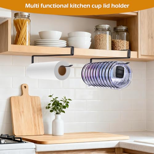 LWGFIO 2Pack Tumbler Lid Organizer, Kitchen Space-Saving Cup Holder, Organizers for Under Cabinet Storage, No Glue or Drilling Required (Black) - size: 2 Pack