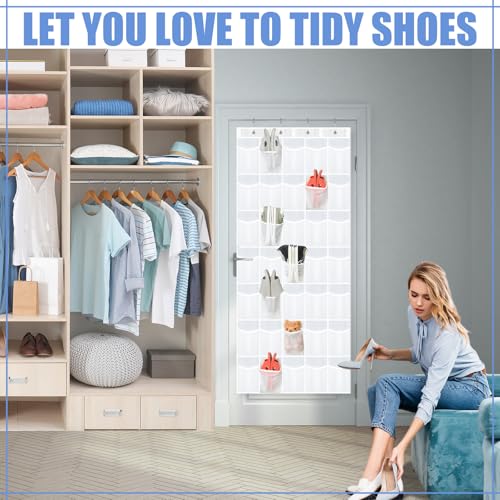 Windyun 2 Pcs 70 Large over The Door Shoe Organizer Hanging Shoe Rack for Closet Holder Pure Mesh Pockets Back to School Behind Door Hanger Storage Nonslip for Home Room School Dorm, Each 35 Pockets - color: White