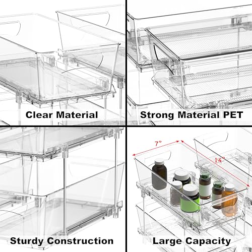 Simple Houseware 2 Tier Basket Drawer Cabinet Pull-Out Organizer, 2 Pack, Clear - size: 2-Pack