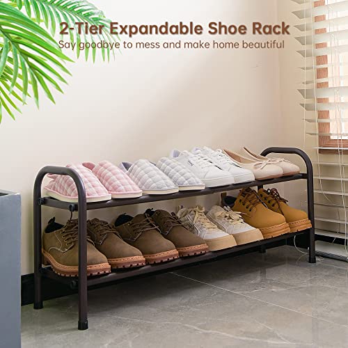 Gonfoam 2-Tier Expandable Shoe Rack,Adjustable Shoe Shelf Storage Organizer Heavy Duty Metal Free Standing Shoe Rack for Entryway Closet Doorway (Bronze) - color: Bronze, size: 2 Tier