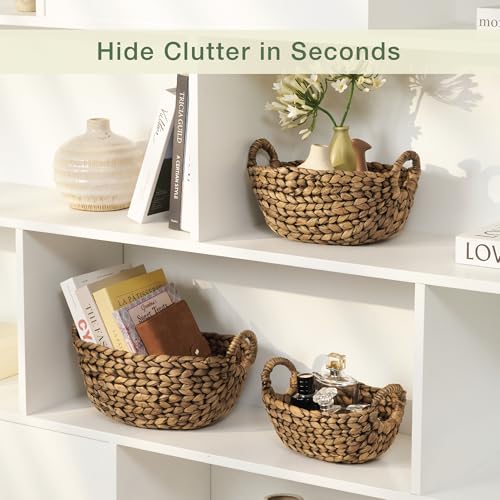 Set of 3 Wicker Storage Baskets for Organizing - Woven Decorative Baskets with Handles - Organizers for Bathroom, Kitchen, and Shelves (Espresso) - color: Black Hyacinth