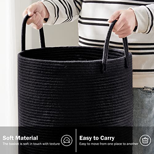 YOUDENOVA Woven Rope Laundry Hamper Basket, 72L Tall Luandry Basket, Baby Nursery Hamper for Blanket Storage in Bedroom-Large- Black - color: Black, size: Large(72L )