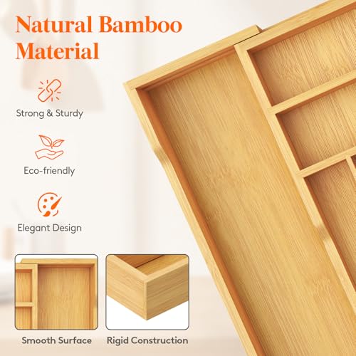 Lifewit Silverware Drawer Organizer, Expandable Utensil Tray for Kitchen, Flatware and Cutlery Holder, Wood Adjustable Storage for Spoons Forks Knives, 31-53 x 43cm, Natural - color: Natural, size: 12~21''W x 17''D