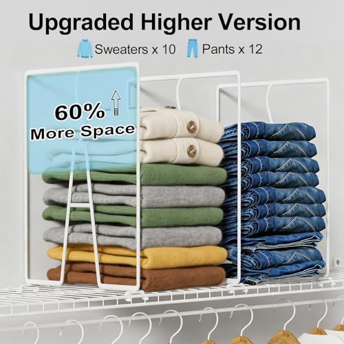 SortNStore Wire Shelf Dividers for Closet: 16-inch Tall 12-inch Deep 6 Pack Wire Rack Accessories - Adjustable Purse Organizer for Sweaters Clothes Towels- Metal Linen Closet Pantry Separators - size: 6-Pack TALLER: Tall 16" x Deep 12"