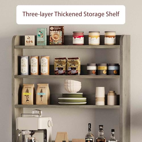 IDEALHOUSE Bakers Rack With Storage Cabinet, Microwave Stand With Power Outlets, Farmhouse Bakers Rack With Thick Table Top, Small Kitchen Pantry for Kitchen,Dining Room,Retro Gray - color: Retro Gray, size: with 2 Glass Door