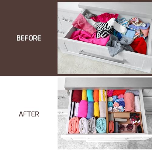 6-Pack Drawer Dividers - 6 Inches High, Adjustable 11 to 17 Inches Bamboo Drawer Organizers, Large Deep Expandable Separators for Clothes, Dresser, Bedroom, Bathroom, Baby , Office, Kitchen Utensils - color: Bamboo, size: 6-Inch High