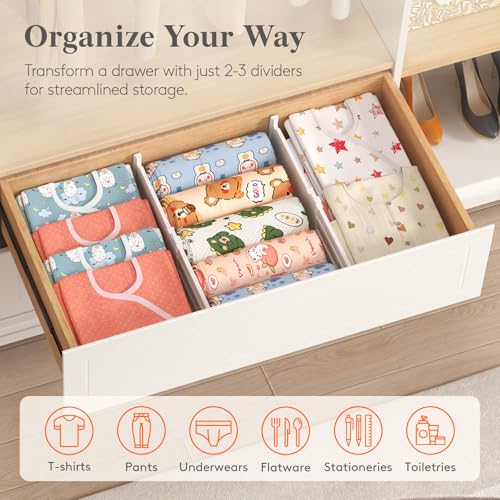 Lifewit 5" Tall 4 Pack Drawer Dividers, 30-47cm/11.5-18.5" Expandable Drawer Divider for Clothes, Adjustable Dresser Drawer Organizers, Drawers Separators for Dresser/Bathroom/Closet/Kitchen White - size: 5"H, 11.5-18.5"L