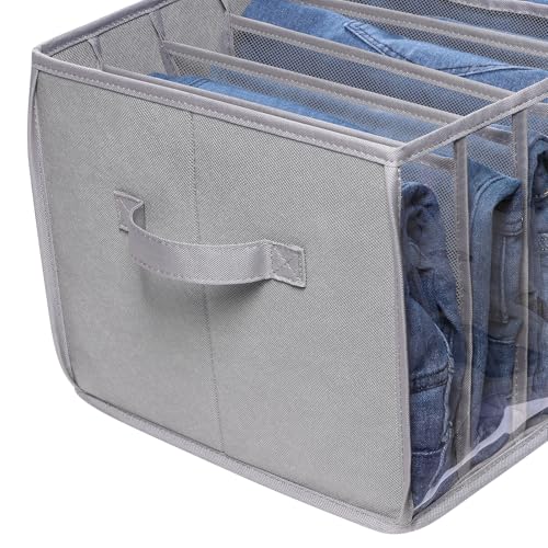 Zilink Upgraded Wardrobe Clothes Organizer with Support Board Clear Jeans Organizer for Closet with 7 Grids Divider Closet Drawer Organizer for Jean Pant Sweater Legging T-Shirt, 6 Pack, Grey - color: Grey - For Jeans -6pcs
