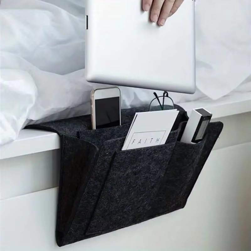 Sofa TV Remote Control Hanging Caddy Bedside Storage Bag with Pockets Organizer (Black) - color: Black