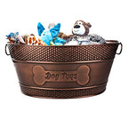 BREKX Indestructible Metal Dog Toy Bin - Copper Galvanized Storage Bin with Handles, Pet Storage Organizer - Ropes, Blankets, & Leashes, Bone Design Pet Toy Box (15-Quart) - color: Antique Copper