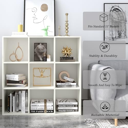 OSCHF 9-Cube Storage Shelf Bookcase - Wooden 3-Tier Floor Standing Open Bookshelf for Home and Office, Display Cabinet, Warm White - color: Warm White, size: 9-Cube