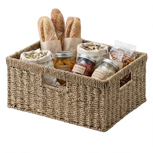 StorageWorks Large Wicker Baskets for Organizing, Seagrass Storage Basket with Built-in Handles for Pantry, Entryway, Living Room, 1 Pack - color: Natural (Seagrass), size: 15"L x 11"W x 6 ¾"H