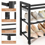 Expandable Shoe Rack - 18.5''- 47'' Adjustable Shoe Rack for Closet, 3 Tier Long Shoe Shelf Storage for 18 Pairs Shoe and Boot, Sturdy Metal Shoe Organizer for Entryway, Garage, Black