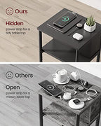 VASAGLE Side Table with Charging Station, 3-Tier End Table with USB Ports and Outlets, Nightstand for Living Room, Bedroom, 11.8 x 13.4 x 22.8 Inches, Plug-in Series, Black - color: Black