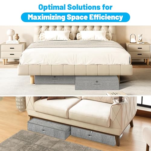 Under Bed Storage Container Bins 2 Pack, Low Profile Foldable Underbed Clothes Storage Organizer W/ Ultra Thick Fabric and Sturdy Bottom/Sides, Dual Zipper Storage Box for Dorm and Home 30x16x6.7" - color: Grey-2 Pack, size: 6.7in-Space