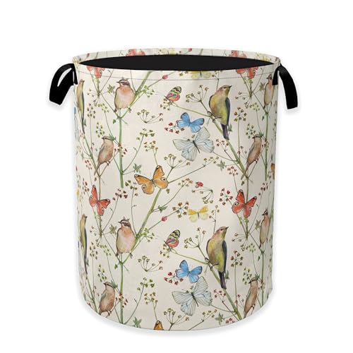 Laundry Hamper,Watercolor Bird Laundry Basket,Spring Flower Butterfly Portable Collapsible Laundry Room Organization Storage for Dorm Room,Nursery,Bathroom,Bedroom,16x20 Inch - color: Watercolor Bird