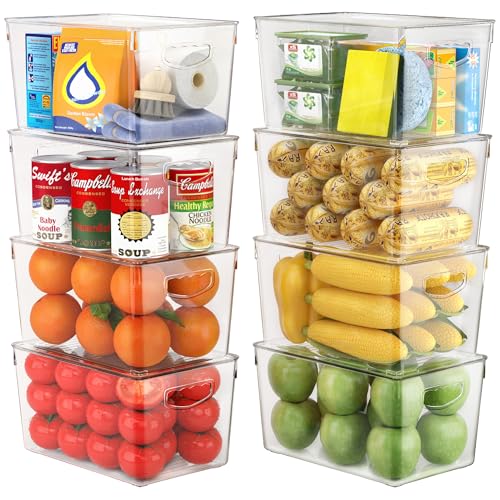 theaoo Clear Storage Bins with Lids Stackable - Large Plastic Containers for Pantry Organization and Storage - Perfect for kitchen,Fridge,Laundry Room,Bathroom,Garage,Closet,Cabinet Organizer - 8 Pack - size: Large (Pack of 8)