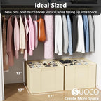 SUOCO 2 Pack Shoe Organizer for Closet, Fits up to 32 Pairs, Small Space Shoe Storage Boxes Bins Containers w/Adjustable Dividers and Clear Top, Black, Beige - color: Beige