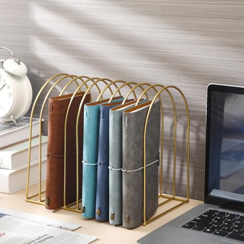 Kosiz 2 Sets Wire File Organizer for Desk 9 Slots Metal File Holder Magazine Folder Mail Desktop Sorter Countertop Folder Stand Racks for Binder Storage School Office Home Photography Prop(Gold)