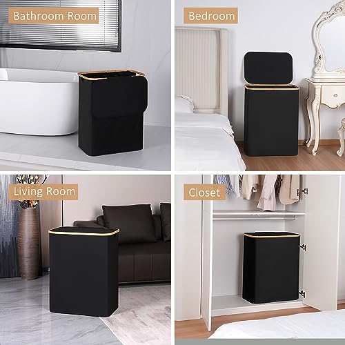 iEGrow 150L Laundry Basket with Lid,Large Laundry Hamper with Bamboo Handles, Hampers for Laundry, Dirty Clothes Hamper with 2 Removable Inner Bags for Clothes Toys Towels,Black - color: Black, size: 150L