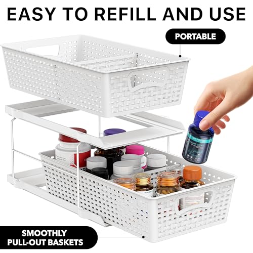 Simple Houseware 2 Tier Bathroom Organizer Tray Pull-Out Sliding Drawer, Under Sink Storage, White - color: White