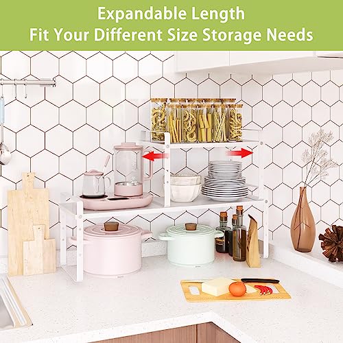Across-Star Expandable Cabinet Shelf Organizer Rack, Stackable Kitchen Counter Storage Shelves Stand, Adjustable Height Pantry Shelf Spice Rack (White, 2 Pack) - color: White-2 Pack, size: 7.87''D*13-20''W*8.27''H