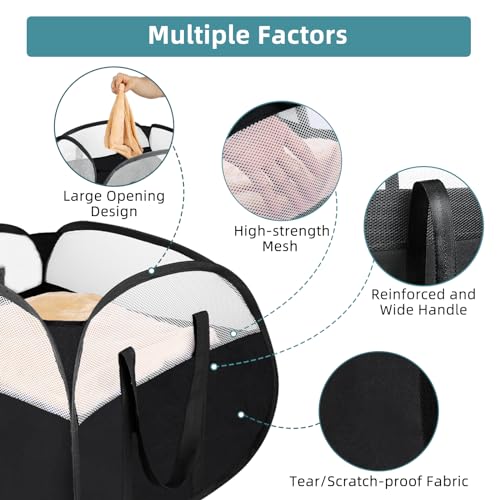 2 Pack Collapsible Laundry Baskets, 90L Large Foldable Laundry Basket, Pop Up Hampers for Laundry, Dirty Clothes Laundry Hamper for Bedroom, Bathroom, Dorm, Laundry Room, Travel or Camping Black - color: 2xBlack
