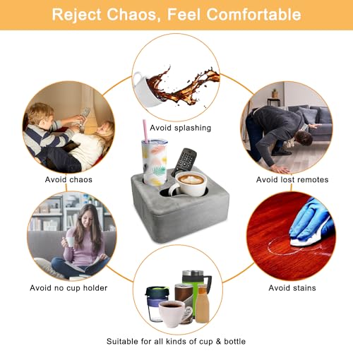 Couch Cup Holder Pillow Tray & Caddy - for Sofa, Bed, Car, Man Cave | Keep Drinks at Hand & Spill-Proof Accessories for New Parents, Camping, Park, Boat, Beach, Bathroom Cup Holder, Gray - color: Light Gray, size: 9.4" x 9.4" x 3.9"