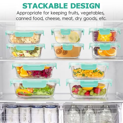 34pcs Glass Food Storage Containers with Lids Set, Airtight Glass Meal Prep Containers (17 Containers & 17 Lids), Leak Proof Lunch Container BPA-Free, Microwave, Oven, Freezer, Dishwasher Safe-Green - color: Green