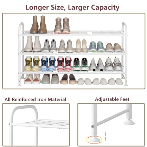 LINZINAR Shoe Rack Long 3 Tier Shoe Storage Organizer Metal Wide Shoe Shelf for Closet Entryway Bedroom 24 Paris Large Capacity, Black (White, 3-Tier) - color: White, size: 3-Tier