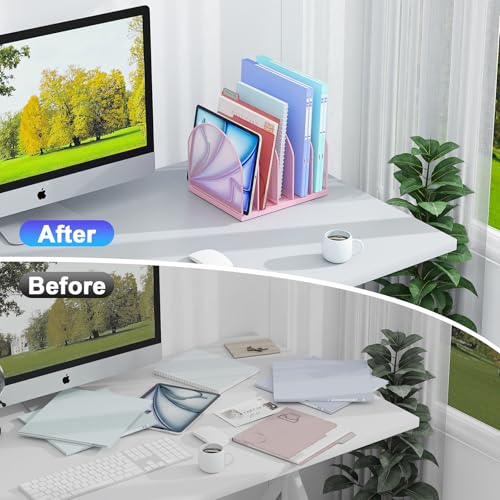 gianotter Desktop File Organizer, Desk Organizer with 5 Compartments, Paper Organizer for Desk, Workspace Organizers for Office Supplies (Pink, Upright Style) - color: Pink, size: Upright Style