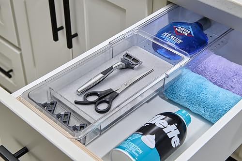 madesmart Expandable Dental Tray Drawer Organizer with Drying Stone, Clear Plastic Organizer for Toothbrush, Dental Floss, Water Flosser, Mouthwash - size: Expandable