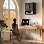 INNOD Bathroom Wall Cabinet, Wall-Mounted Medicine Cabinet with Adjustable Wood Shelf & Doors, Floating Bathroom Cabinet Over Toilet for Laundry Room & Kitchen & Living Room (Black) - color: Black