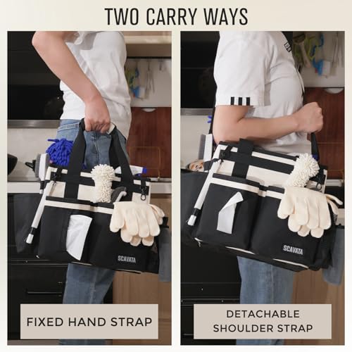 SCAVATA Compact Wearable Cleaning Caddy, Small Cleaning Supplies Organizer with Handle & Shoulder Straps for Housekeepers, under Sink & Car Cleaning Tool Organizers Bag, Cream White - color: CreamWhite