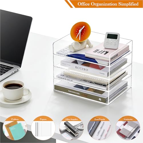 HeZone 4 Tier Paper Organizer for Desk,Acrylic Paper Tray,Clear Stackable Desk Organizer for Document, Office File,A4 Paper - style: 4-layer horizontal tray