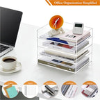 HeZone 4 Tier Paper Organizer for Desk,Acrylic Paper Tray,Clear Stackable Desk Organizer for Document, Office File,A4 Paper - style: 4-layer horizontal tray