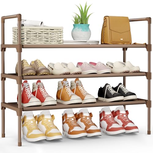Kitsure Shoe Rack - 3-Tier Shoe Organizer, Shoe Rack for Closet, Entryway, Bedroom, Easy- Assembly Storage Shelf with Side Handles, 27.6" Wide - 3 Tiers, Brown - color: Brown, size: 27.6" Wide - 3 Tiers