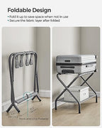 SONGMICS Luggage Racks, Set of 2, Suitcase Stand with Fabric Storage Shelf, for Guest Room, Bedroom, Hotel, Foldable, Holds up to 110 lb, 27.2 x 15 x 20.5 Inches, Slate Gray URLR002G02 - color: Slate Gray, style: with Shelf