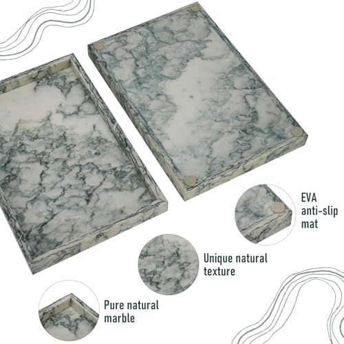 Marble Bathroom Tray,Pure Natural Vanity Tray,Marble Tray for Kitchen Counter Non-Ceramic/Non-Resin,Stone Trays 12 x 8 inch Cyan Green - color: Cyan-green