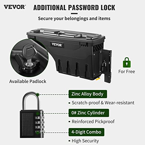 VEVOR Truck Bed Storage Box, Lockable Lid, Waterproof ABS Wheel Well Tool Box 6.6 Gal/20 L with Password Padlock, Compatible with Tundra 2007-2021, Passenger Side, Black - size: Passenger Side, style: Toyota Tundra